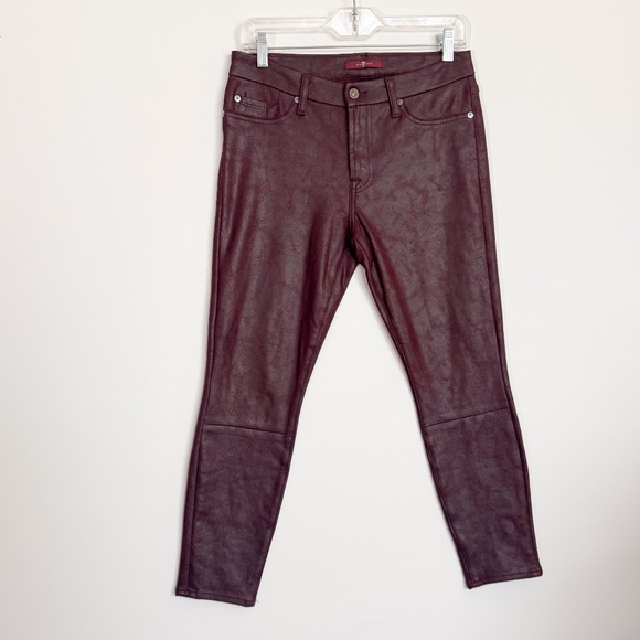 Women 7 For All Mankind 29" Soft Burgundy leather look Skinny Grunge Rock Pants - Picture 2 of 16